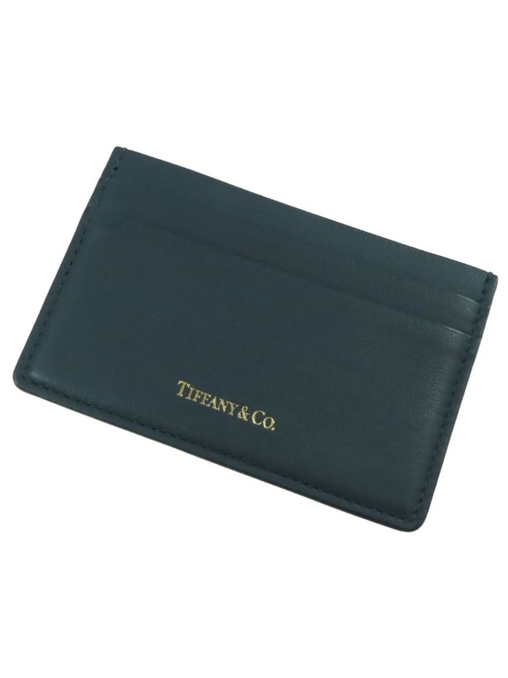 Tiffany & Co Card Case Navy Leather Logo Business